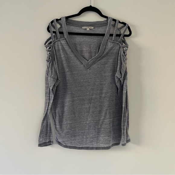 Express Tops - Shoulder cutout long sleeve v neck top